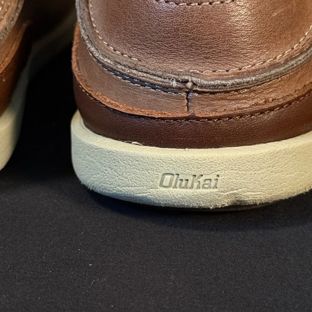 OluKai Nalukai Leather Lace Up Shoes Chukka Husk Silt Slip On 10378-6Z21 Mens 10